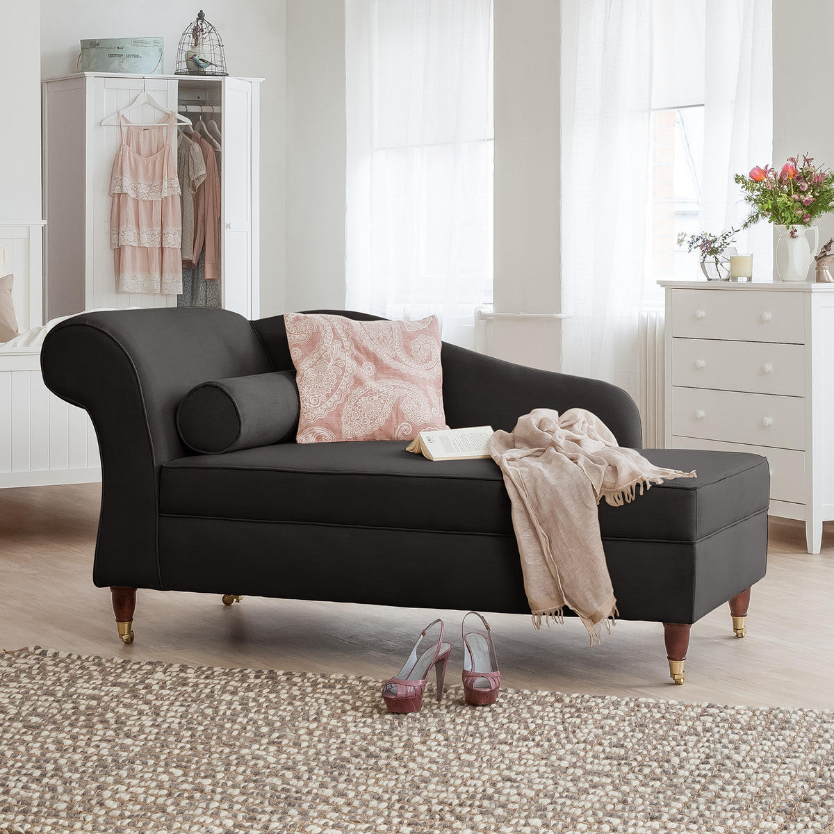 RECAMIERE - Webstoff - Grau, Textil (166/80/77cm) - home24