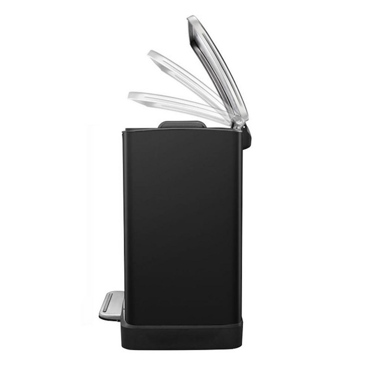 MÜLLEIMER Stilvoller Rechteckiger Mit Extra Breitem Pedal 12 Liter 36 x 29,6 x 26,4 cm Schwarz Deckel Edelstahl - Schwarz, Metall (29.6/36/26.4cm) - PROREGAL