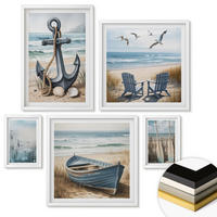 WANDBILDER 5er-Set - 50x50 cm & 20x30 cm & 40x60 cm Weißer Rahmen - Waldlandschaft, See Łódź - Weiß, Kunststoff (40/60cm) - ArtPrintCave