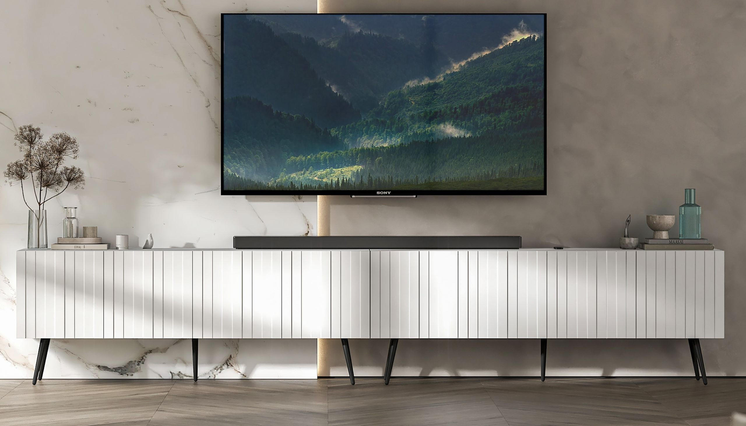 TV-LOWBOARD 2-er Set Elpis Weiß Matt mit Metallbeinen 150 cm Glamour - Schwarz/Weiß, Holzwerkstoff (300/60.5/36.5cm) - Meble Lindner