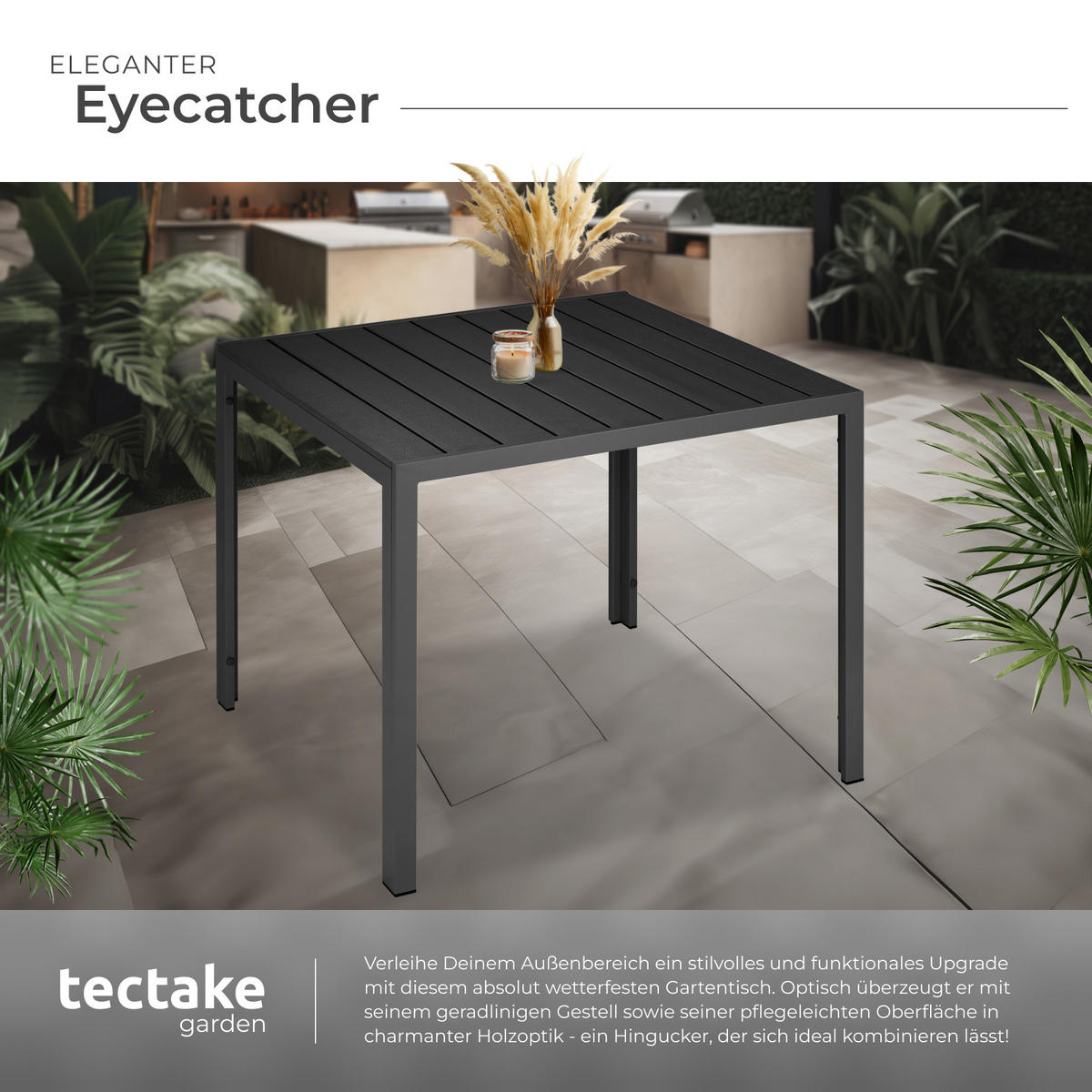 GARTENTISCH Maren,90 x 90 x 74,5 cm,schwarz - Schwarz, Metall (90/90/74.5cm) - tectake