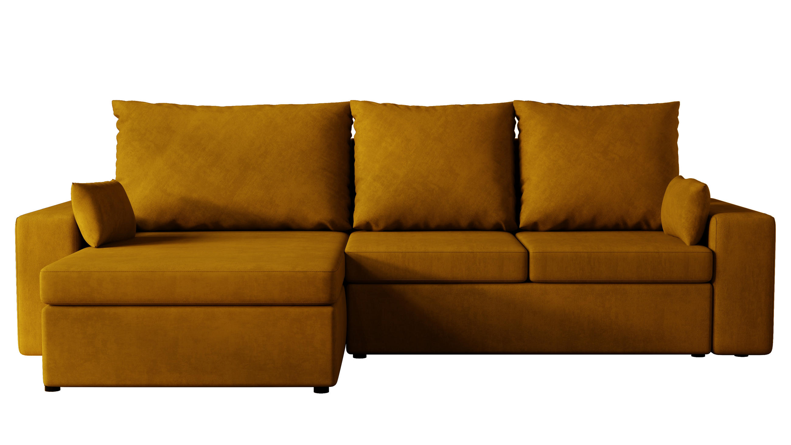 ECKSOFA Paco mit Bettkasten und Schlaffunktion, L-Form/XL-Form, Velourstoff, Universal - Currygelb, Holzwerkstoff (276/145cm) - 4ALL HOME