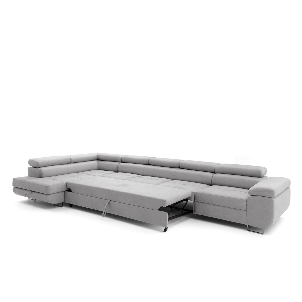 ECKSOFA WILD XXL Links mit Schlaffunktion 125x240 Velours Hellgrau - Silberfarben/Hellgrau, Holz/Textil (400/200cm) - Muffo