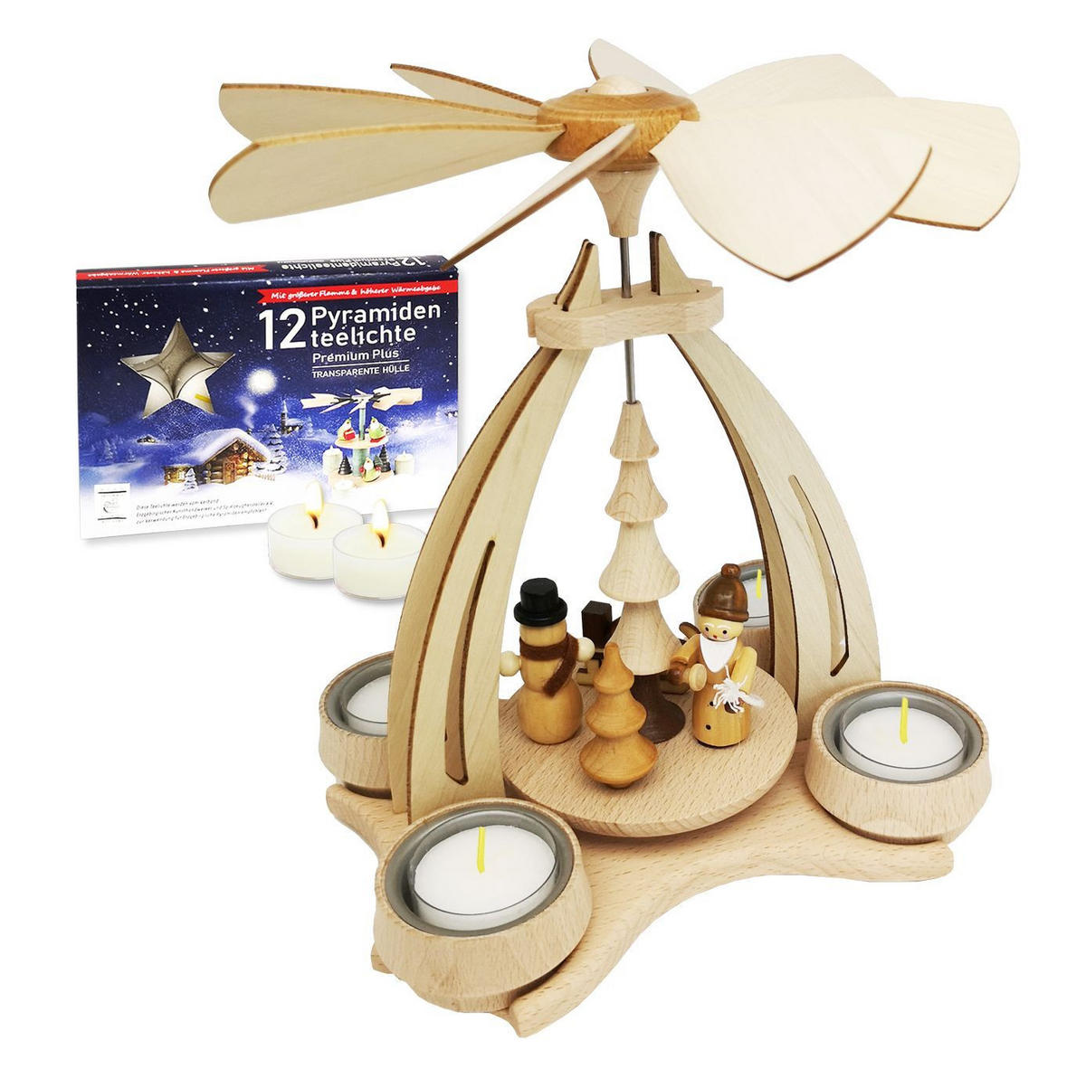 TISCH-PYRAMIDE Schneemann Weihnachtsmann 14/18/24 cm - Multicolor, Holz (0.1/24/0.1cm) - Dekoteam24