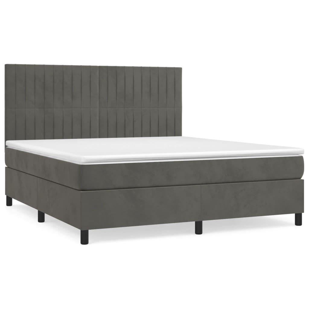 BOXBETT Mit Matratze Dunkelgrau 180/200 Cm Samt - Weiß, Textil (180/200cm) - vidaXL