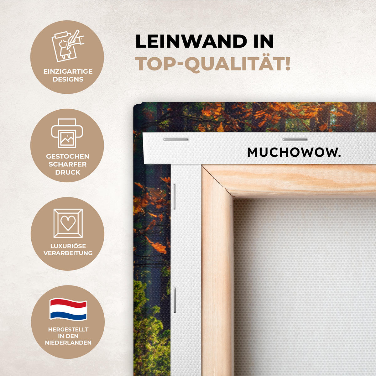 LEINWANDBILD Wald - Herbst - Bäume Wanddeko 90x60 cm - Dunkelgrün, Textil (90/60cm) - MuchoWow