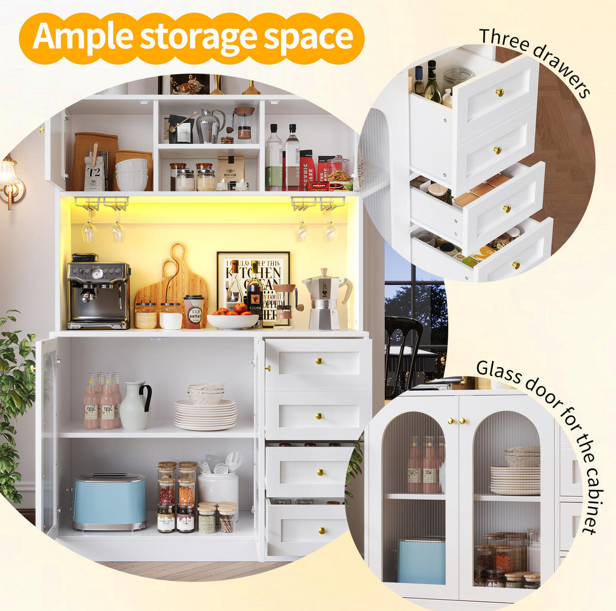 BUFFET 120/188/40 cm Weiß aus MDF mit LED-Lichtleiste - Weiß, Holzwerkstoff (40/188/120cm) - OKMYHOME
