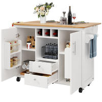 KÜCHENINSEL 137,9/92,2/73 cm Weiß aus MDF und Metall mit klappbarer Arbeitsplatte - Weiß, Holzwerkstoff (73/92.5/137.9cm) - OKMYHOME