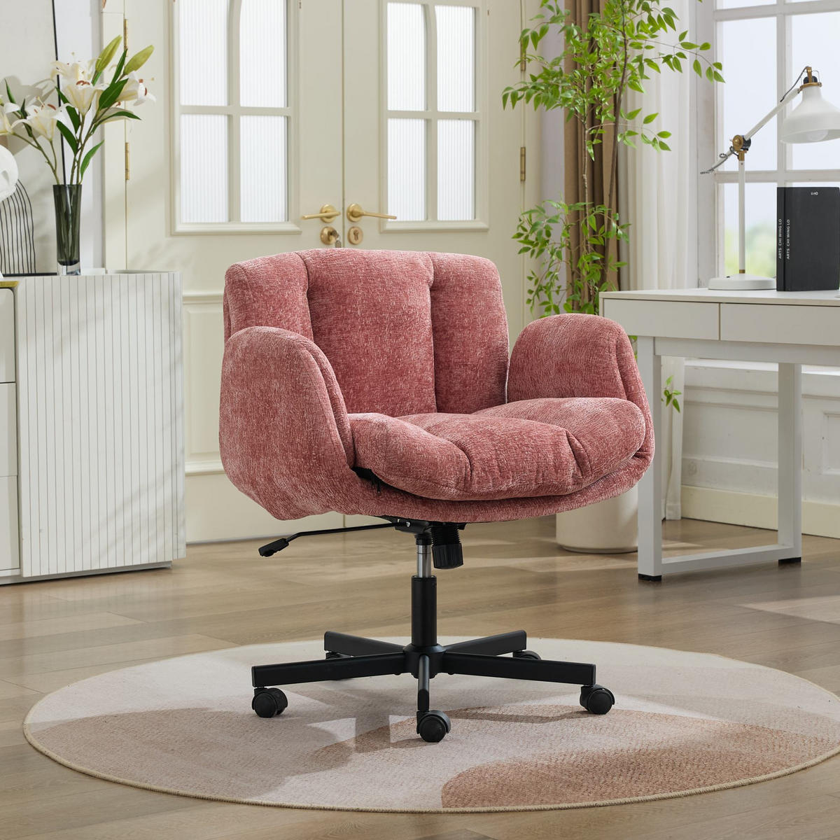 DREHSTUHL Bürostuhl Chenille höhenverstellbar Armlehnen Grau - Pink, Textil (60/92.5/57.5cm)