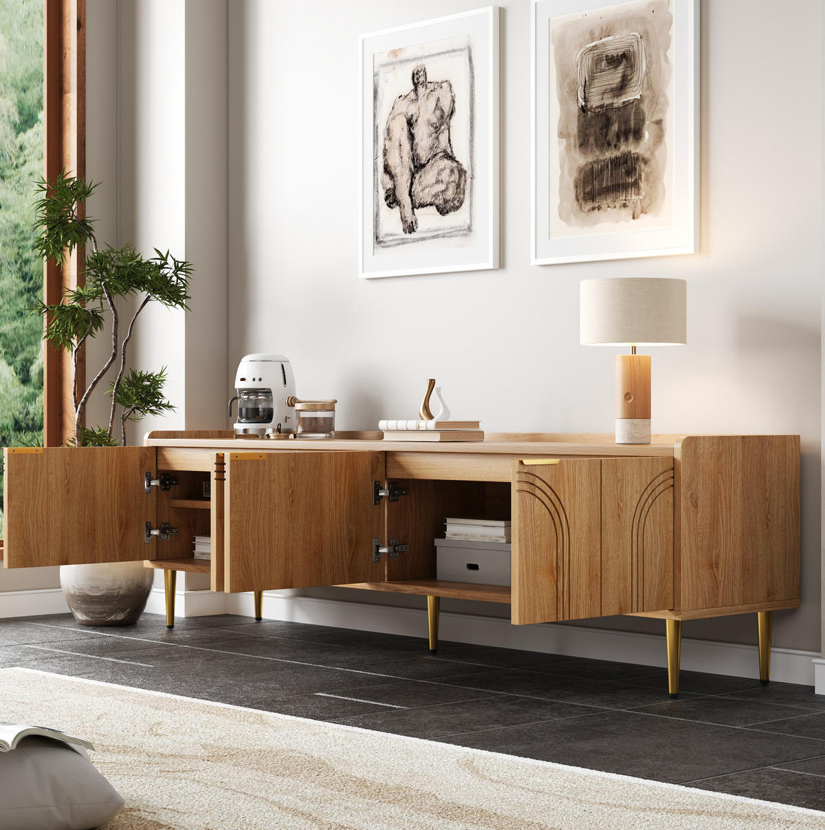 TV-ELEMENT mit Kabelmanagement 170 x 35 cm MDF Natural - Braun, Holzwerkstoff (35/47.5/170cm) - Beauniv