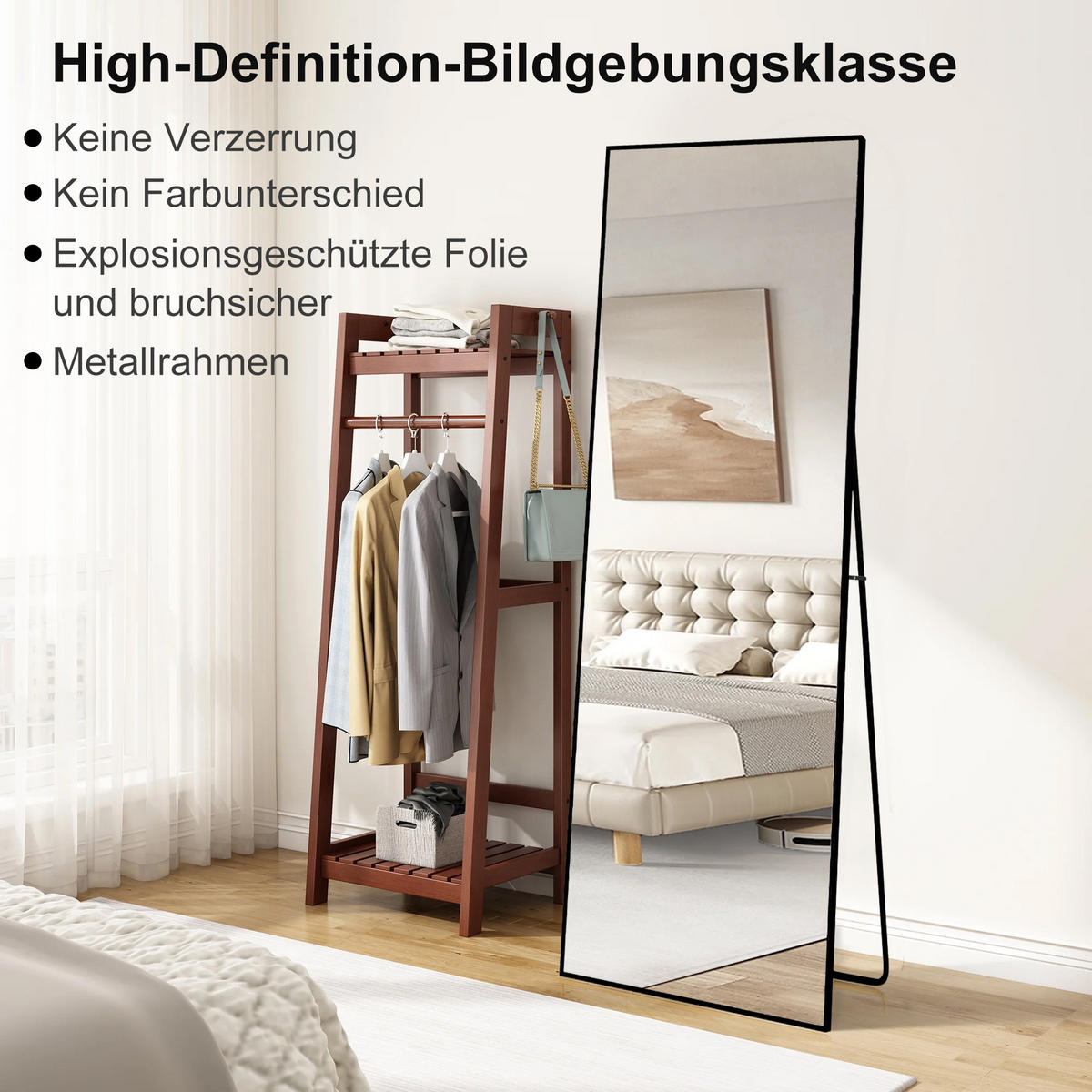 STANDSPIEGEL 177x77 cm Metallrahmen rechteckig schwarz - Schwarz, Holz (77/177/3cm) - LEBENLANG