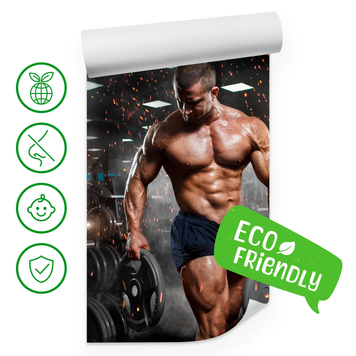 FOTOTAPETE Muskulöser Mann Gym Fitnessstudio Sport 150x105 - Beige/Schwarz, Papier (150/105cm) - Muralo