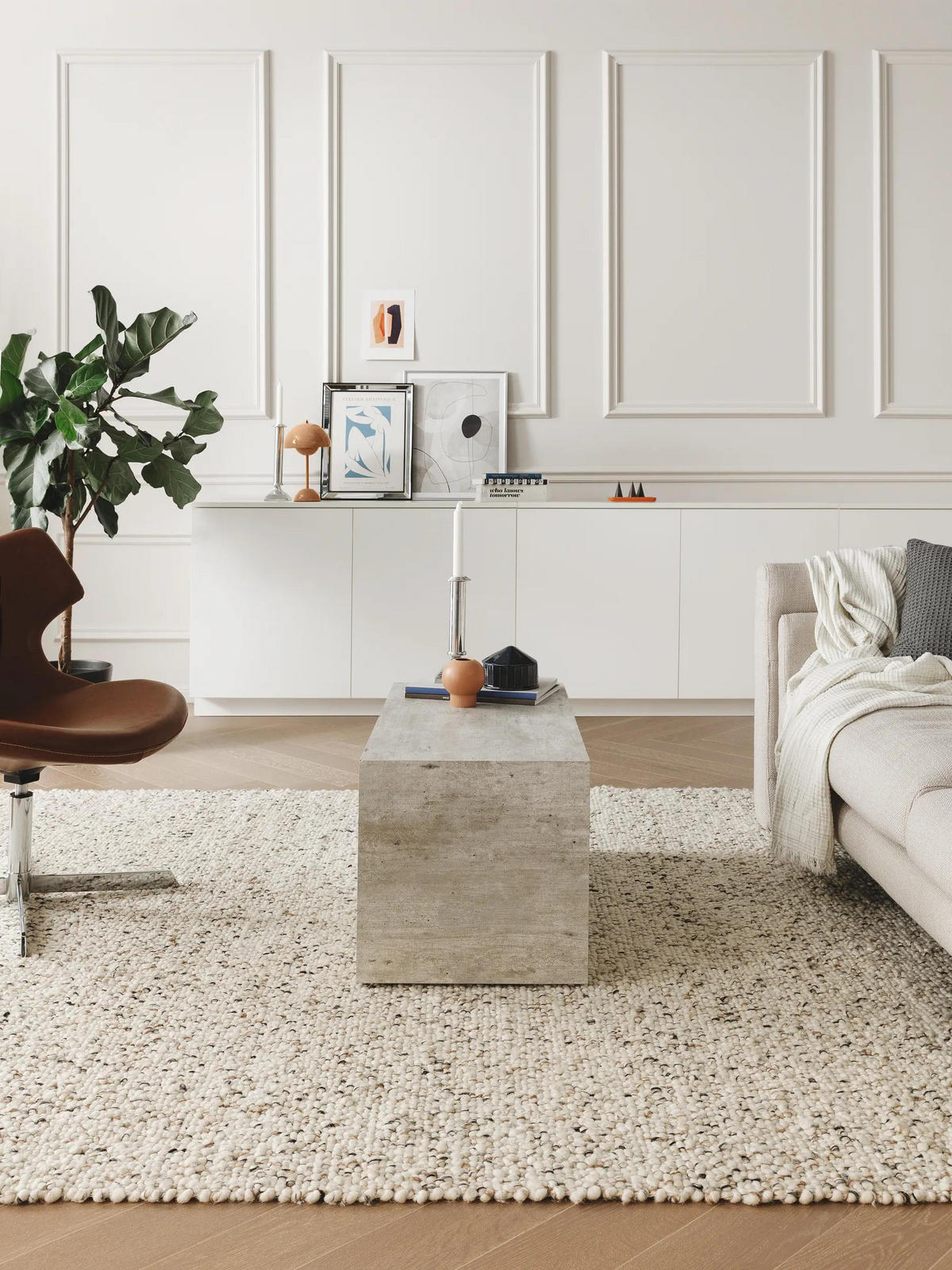 WOLLTEPPICH Patch Weiß/Schwarz 200x300 cm - Weiß, Textil (200/300cm) - benuta Pure