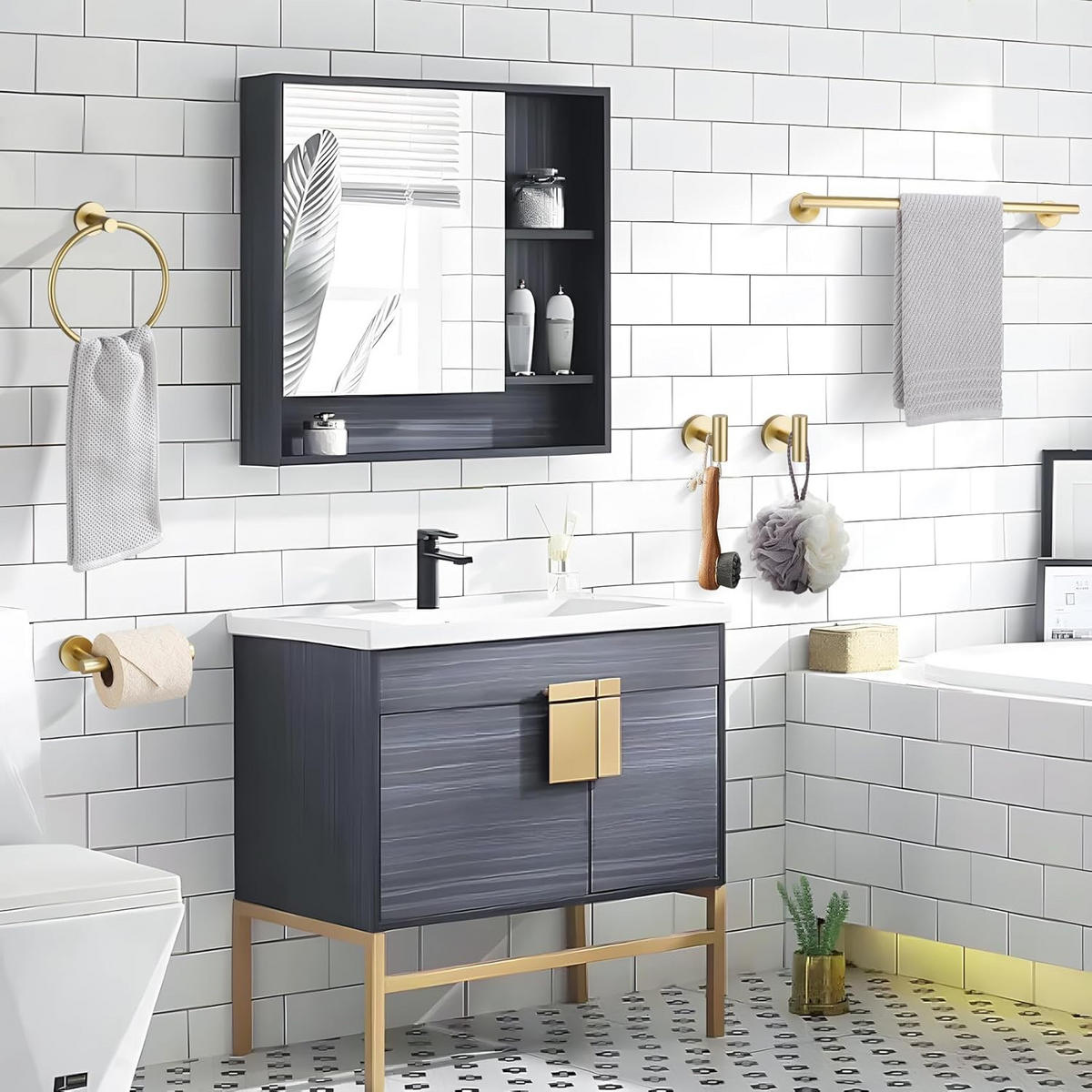 BADEZIMMER-REGAL-SET, gold, 34/17/6 cm - Goldfarben, Metall (17/6/34cm)