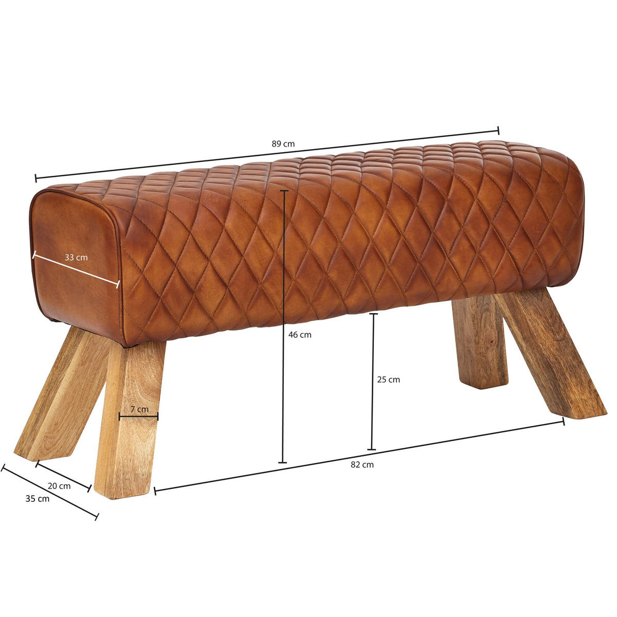 SITZBANK – Leder/Mango Massivholz, ohne Lehne - Braun, Mangoholz/Leder (89/46/35cm) - KADIMA DESIGN