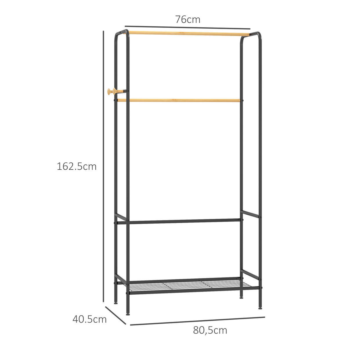 KLEIDERSTÄNDER, Garderobenständer mit 2 Kleiderstangen und Ablage, Bambus, Schwarz - Schwarz, Metall (40.5/162.5/80.5cm) - HOMCOM