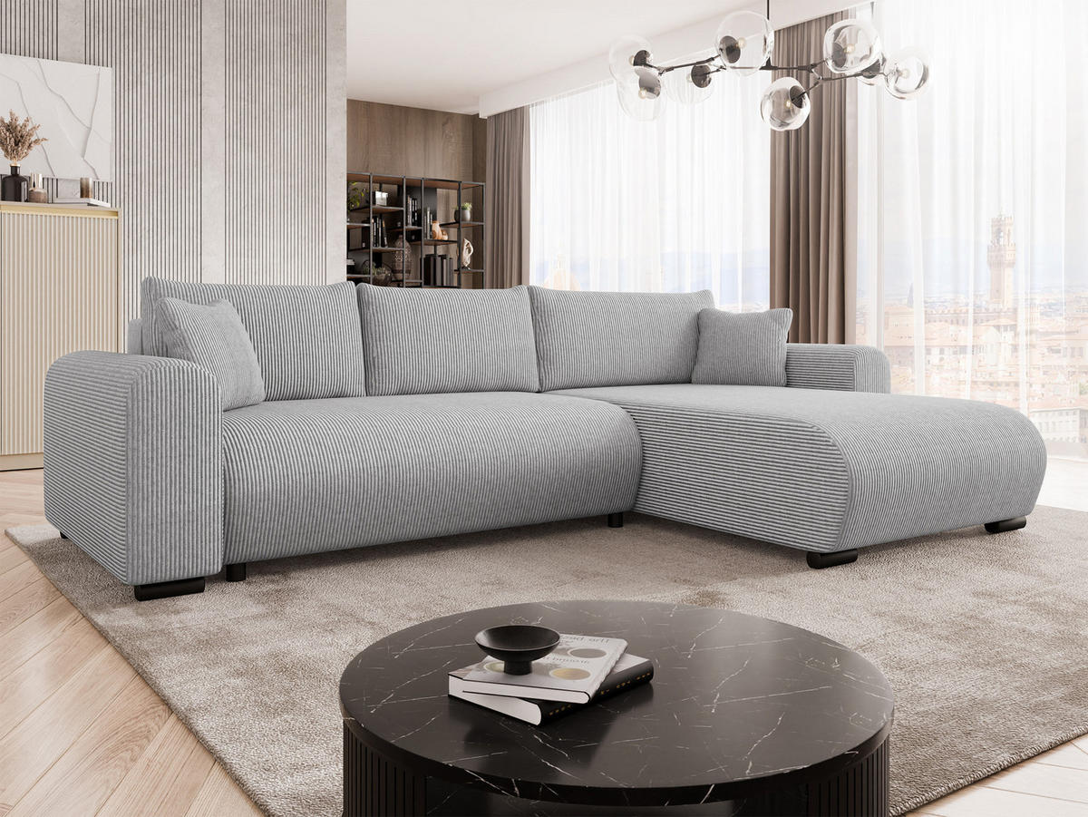 ECKSOFA Merkos Cord - Hellgrau/Schwarz, Holz/Textil (285/188cm) - MIRJAN24