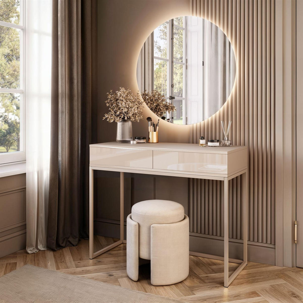 SCHMINKTISCH Blanco Glamour auf Kaschmir-Gestell mit LED-Spiegel PUSH OPEN - Kaschmir, Holzwerkstoff (100/81/42cm) - Lookway