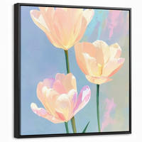 LEINWAND Bilder mit Rahmen - Tulpen - Rosa Akzente - Blau - 50x50 - Pastellblau, Textil (50/50cm) - MuchoWow