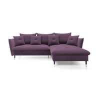 ECKSOFA GLAM mit Schlaffunktion, Ottomane & goldenen Füßen – Samtsofa im Glamour-Stil mit Zierkissen, 258x167x91 cm, rechte, lila​ - Lila, Holz/Textil (258/167cm) - DomoHome