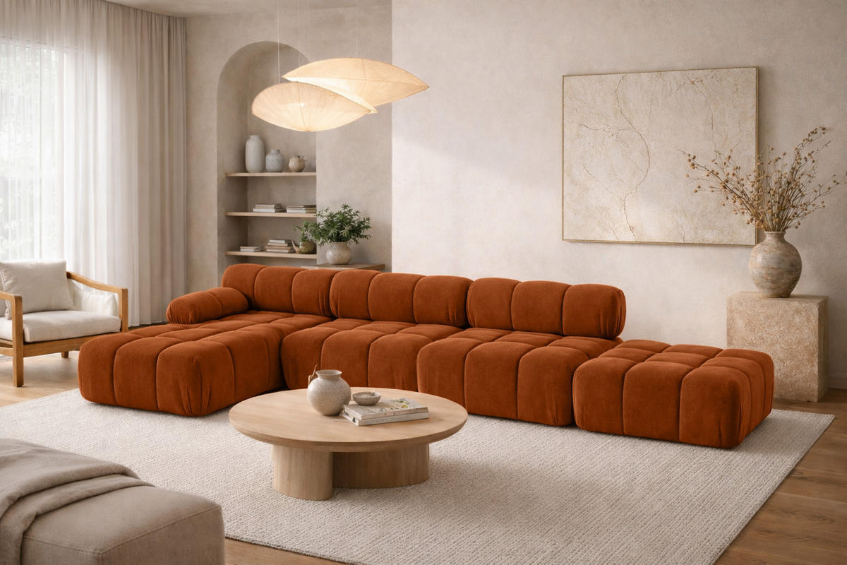 ECKSOFA L-Form XL, Stoff Velours Salvador, Braun, Links, Selia L XL - Braun, Holz (380/160cm) - Kaiser Möbel