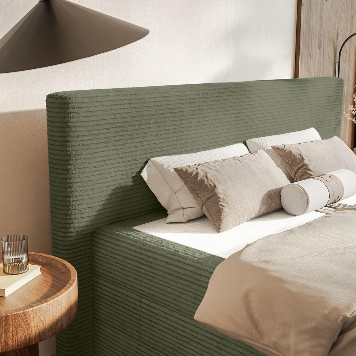 BOXSPRINGBETT Velipoja Cord 140x200 cm, Olive - Olivgrün, Textil (140/200cm) - Fedve