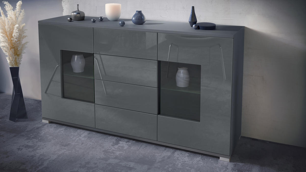 SIDEBOARD Grömitz Grau Hochglanz - Grau, Holzwerkstoff (138.5/75.5/35cm) - Vladon