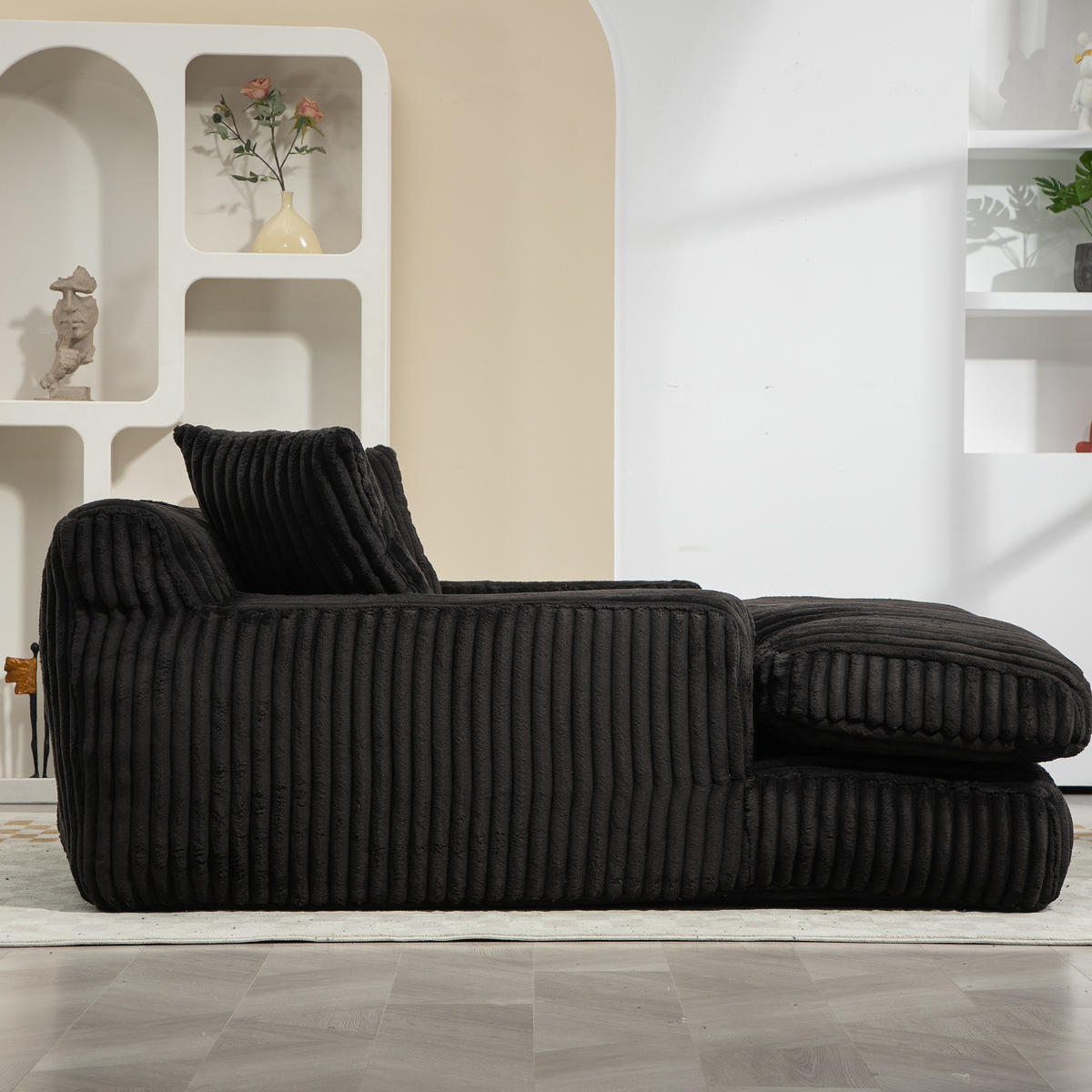 SCHLAFSOFA aus Cord mit 3 Kissen, Schwarz - Schwarz, Textil (125/63/155cm)