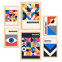 POSTER Set Mit 6 Drucken Im Bauhaus 6 Geometrische Designkollektion Drucke Mit Ästhetische Dekorative Für Zuhause A3 & A4 Rahmen Aus Hellem Holz - Beige, Papier (29/3cm) - Nacnic