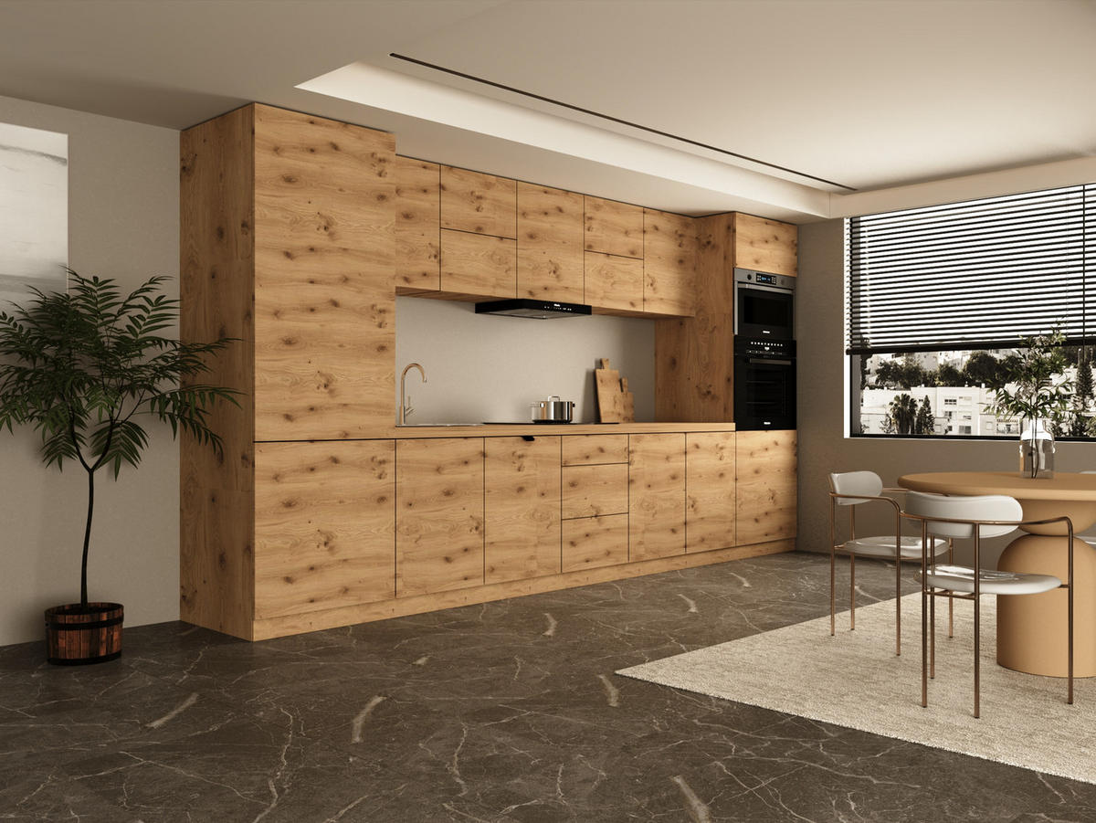 KÜCHENZEILE 420 cm - Langen KL12-M420 - in Artisan Eiche - Eiche Artisan, Holz (420/212/58cm)