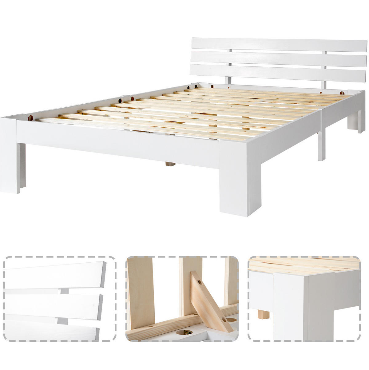 BETT 140/200 cm in Weiß aus Massivholz mit Lattenrost - Weiß, Holz (140/200cm) - Flora Grace