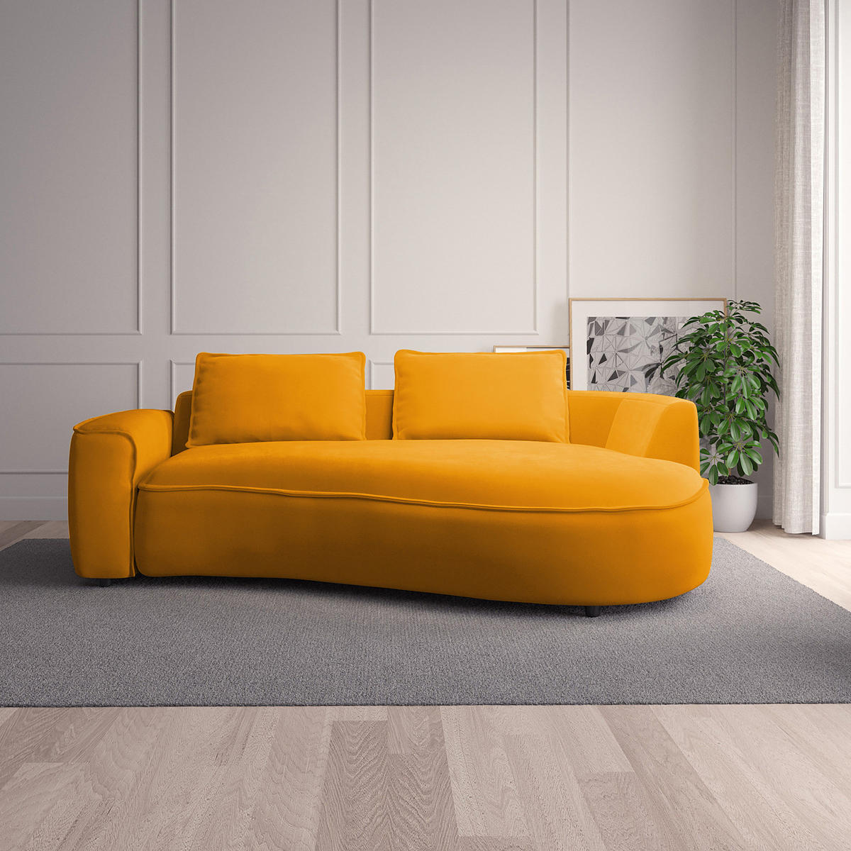 2,5-SITZER SOFA - Schwarz/Orange, Kunststoff/Textil (217/82/146cm) - home24
