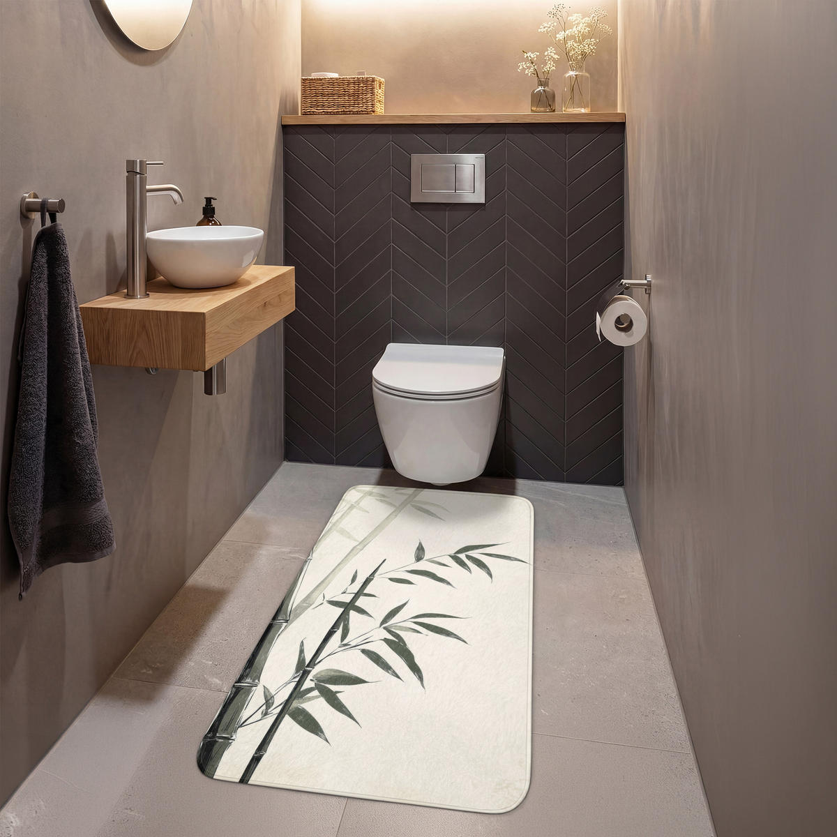 WC PŘEDLOŽKA Japandi - Bambus - béžová 60x120 cm - ecru, textil/plast (60/1cm) - OnlyWow