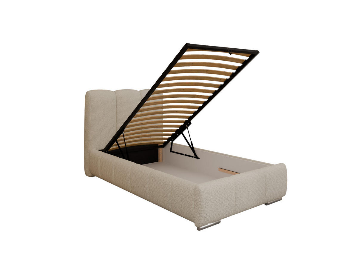 POLSTERBETT ZAIRA 90 x 200 cm mit Bettkasten und Lattenrost, 7-Zonen-Taschenfederkernmatratze CIRA (24 cm) – Hellbeige - Creme, Holz (90/200cm) - Panda Möbel