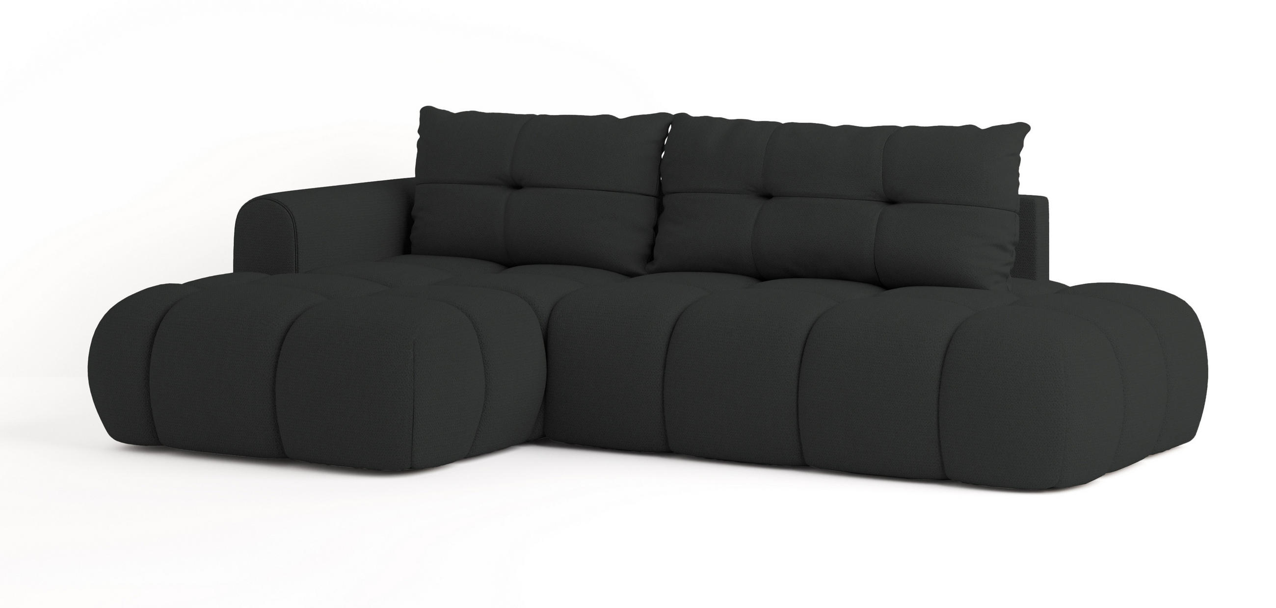 ECKSOFA FLUMA L-S Schwarz Geflochtener Stoff mit Schlaffunktion - Schwarz, Holz (274/165cm) - MASSENO
