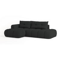 ECKSOFA FLUMA L-S Schwarz Geflochtener Stoff mit Schlaffunktion - Schwarz, Holz (274/165cm) - MASSENO