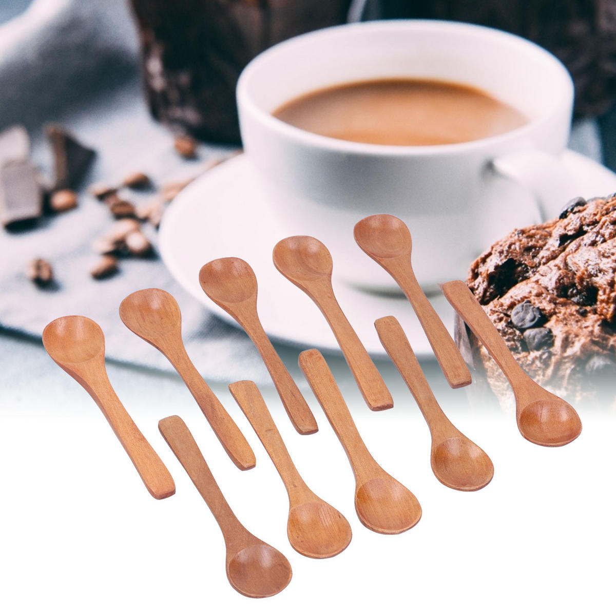 HOLZLÖFFEL-SET, 10 Stück, 13 cm, Buchenholz, Mini, für Küche & Kinder, umweltfreundlich - Naturfarben, Holz