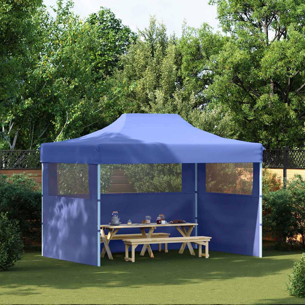 PROFI-PARTYZELT Faltbar Mit 3 Seitenwänden 3/4M Stahl Blau - Blau, Textil (280/315/410cm) - vidaXL