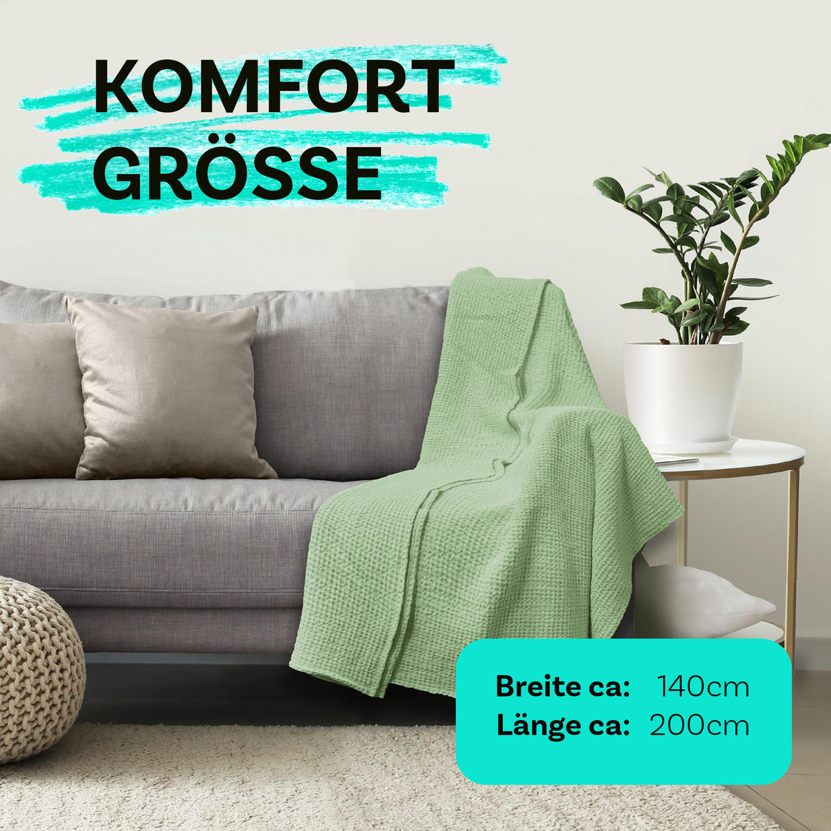 KUSCHELDECKE Waffelpiqué 140x200 cm Altgrün - Hellgrün, Textil (140/200cm)