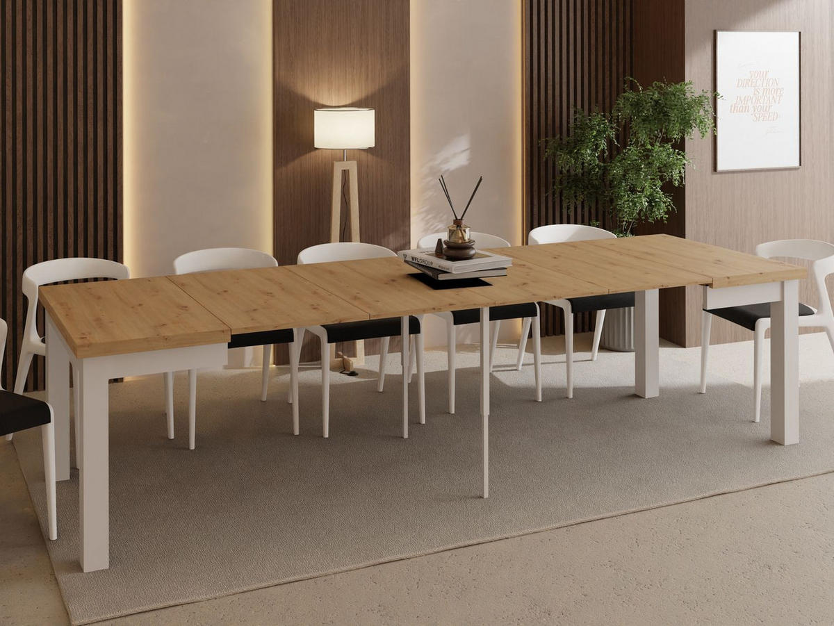 ESSTISCH Toren Weiß ausziehbar verlängerbar quadratisch, Eiche Artisan Hellbraun 80-280/80/76.5 cm - Weiß/Eiche Artisan, Holz/Holzwerkstoff (80/80/77cm) - WFL GROUP