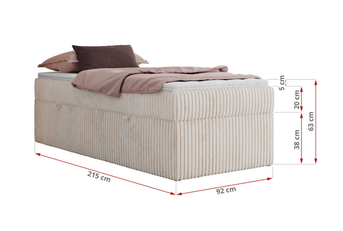 BOXBETT ZERO 90/200 - Beige Cord - H3 - Topper T25 - Beige, Textil (90/200cm) - MKS