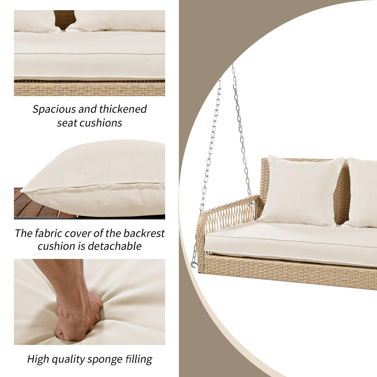 HOLLYWOODSCHAUKEL 2-Sitzer Beiges Rattan - Beige, Metall (54/53/113cm) - ComfortXL