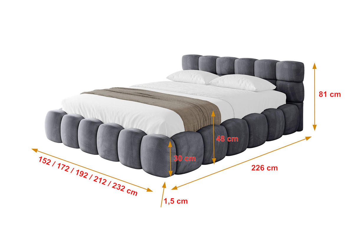 POLSTERBETT mit Bettkasten und Lattenrost, Boxbett ohne Matratze - LEYA-v1 200x200 Dunkelgrau - Dunkelgrau, Holzwerkstoff/Textil (200/200cm) - ALTDECOR