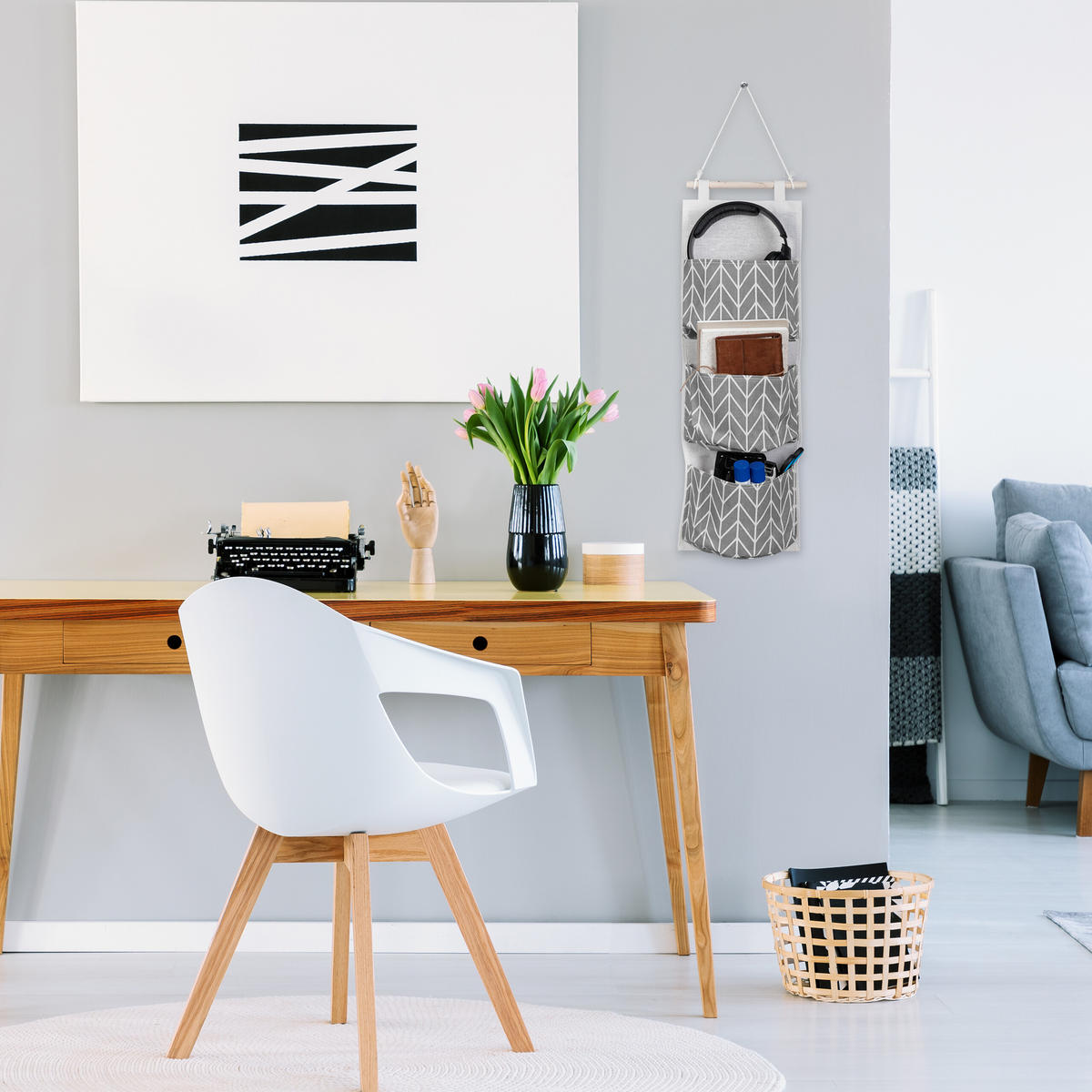 ZÁVĚSNÝ organizér - různobarevná, dřevo/textil (20/74/8cm) - Relaxdays