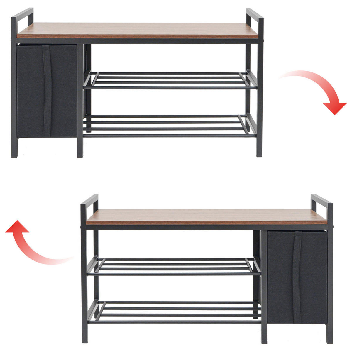 SCHUHBANK mit Sitzfläche & Korb, 92/30/52 cm, Braun - Braun, Holz (30/52/92cm) - Dunedesign