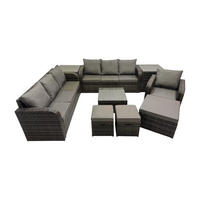 GARTENMÖBEL SET mit 3-SITZER SOFA Polyrattan Dunkelgrau 10-Sitzer - Dunkelgrau/Grau, Glas/Kunststoff - Fimous