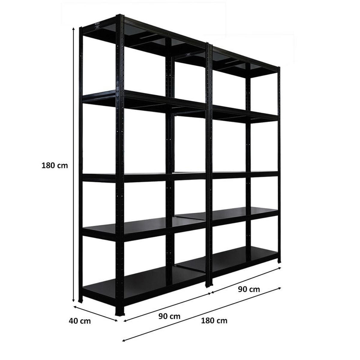 SCHWERLASTREGAL Ragnar 2er-Set 180x90x40cm 5 Stahlplatten-Ebenen Fachlast 125 kg Schwarz - Silberfarben, Metall (90/180/40cm) - PROREGAL
