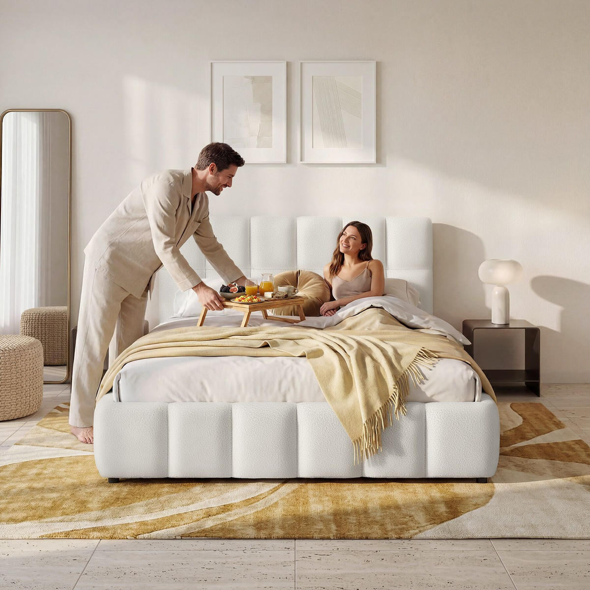 POLSTERBETT Shirley, Belastbarkeit 250 kg, Teddy creme - Creme, Holz (140/200cm) - tectake