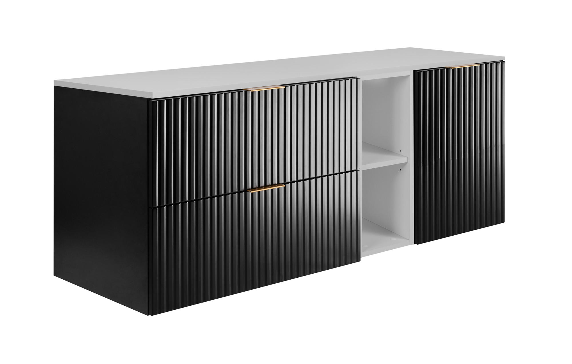 WASCHBECKUNTERSCHRANK FLOW mit Regal + Platte Schwarz matt 120/57/46 cm - Schwarz, Holzwerkstoff (120/57/46cm) - Rodan