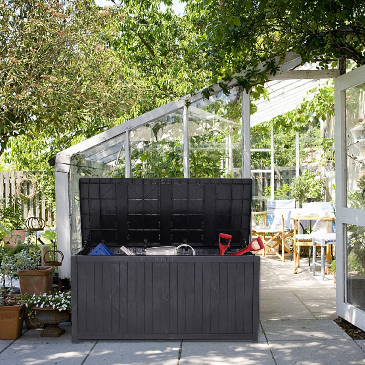 GARTENBOX Kissenbox Auflagenbox 430L aus PP-Kunststoff in Schwarz Abschließbar Wasserdicht Robust Tragegriffe 125 × 56 × 61,5 cm - Schwarz, Kunststoff (125/61.5/56cm) - Livingandhome